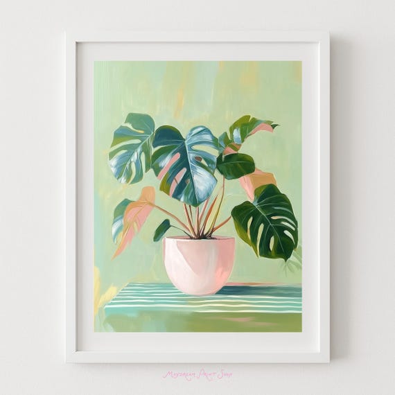 Monstera Plant Botanical Poster, Bohemian Leaf Print