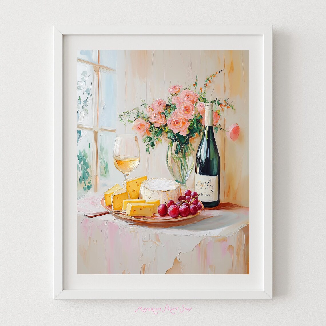 Wine and Cheese Still Life French Kitchen Floral Wall Poster