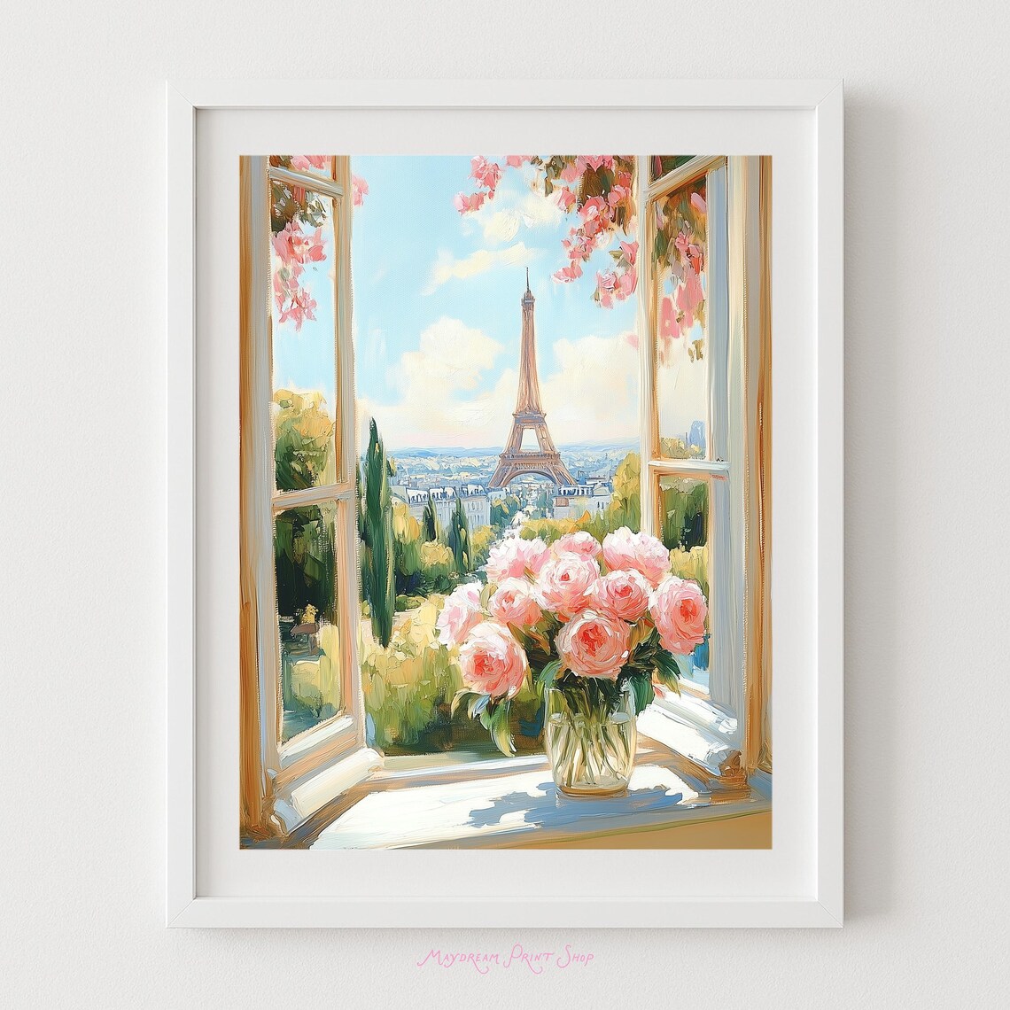 Paris Window View of Eiffel Tower Travel Poster
