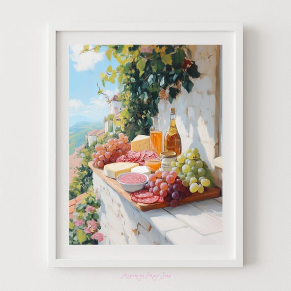 Charcuterie Still Life Artwork Tuscany Grapes And Meat Art Instant Italian Kitchen Dining