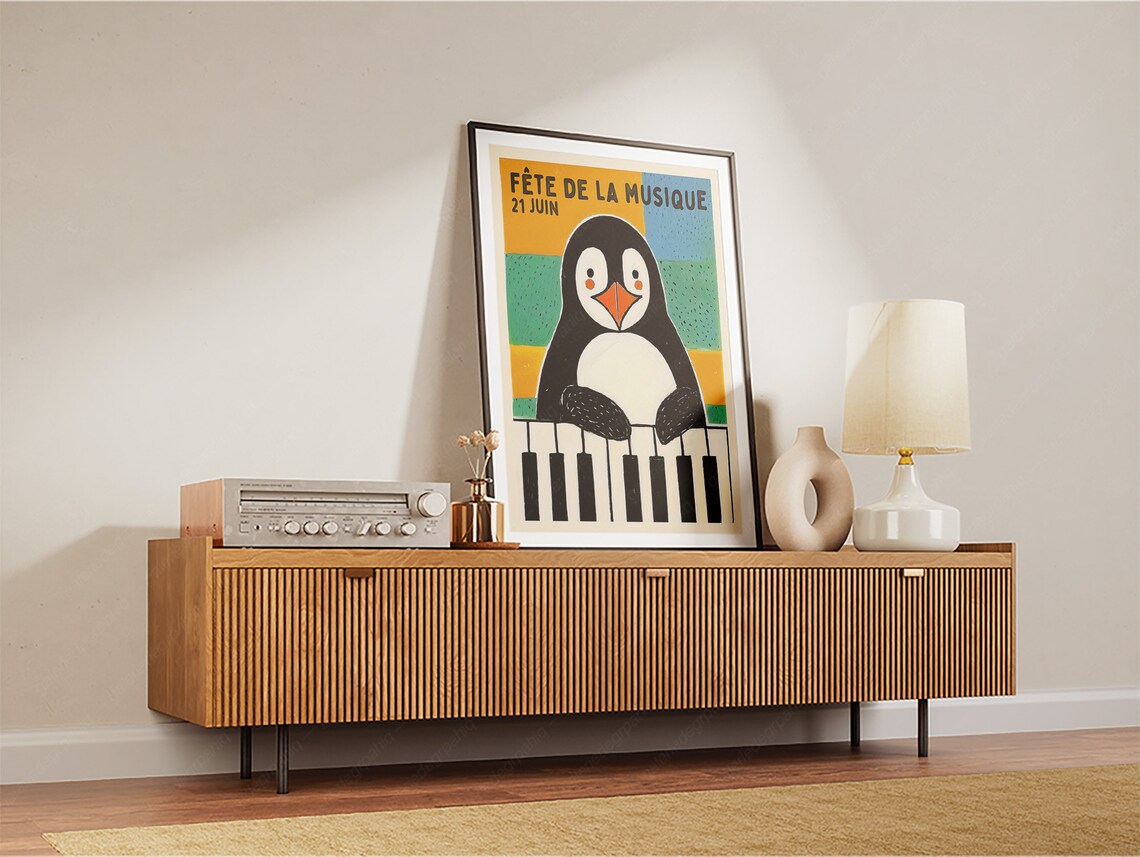 Retro Day of Music Penguin Poster, Vintage French Typography - Image 2