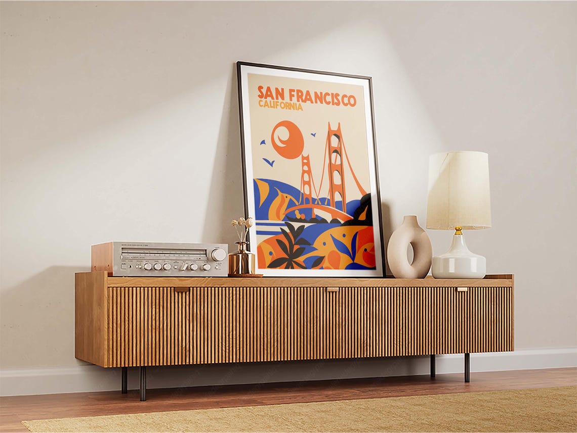 San Francisco California Golden Gate Bridge Retro Travel Art Poster - Image 2