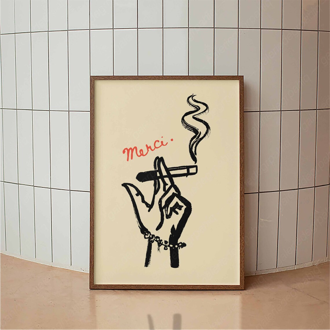 Merci Smoking Hand French Parisian Ink Sketch Chic Art Poster
