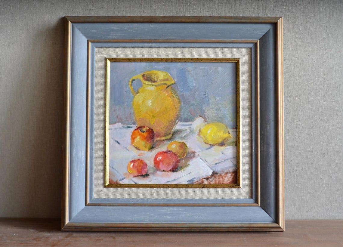 Yellow Jug With Apples And Lemon Impressionist Kitchen Wall Art - Image 3