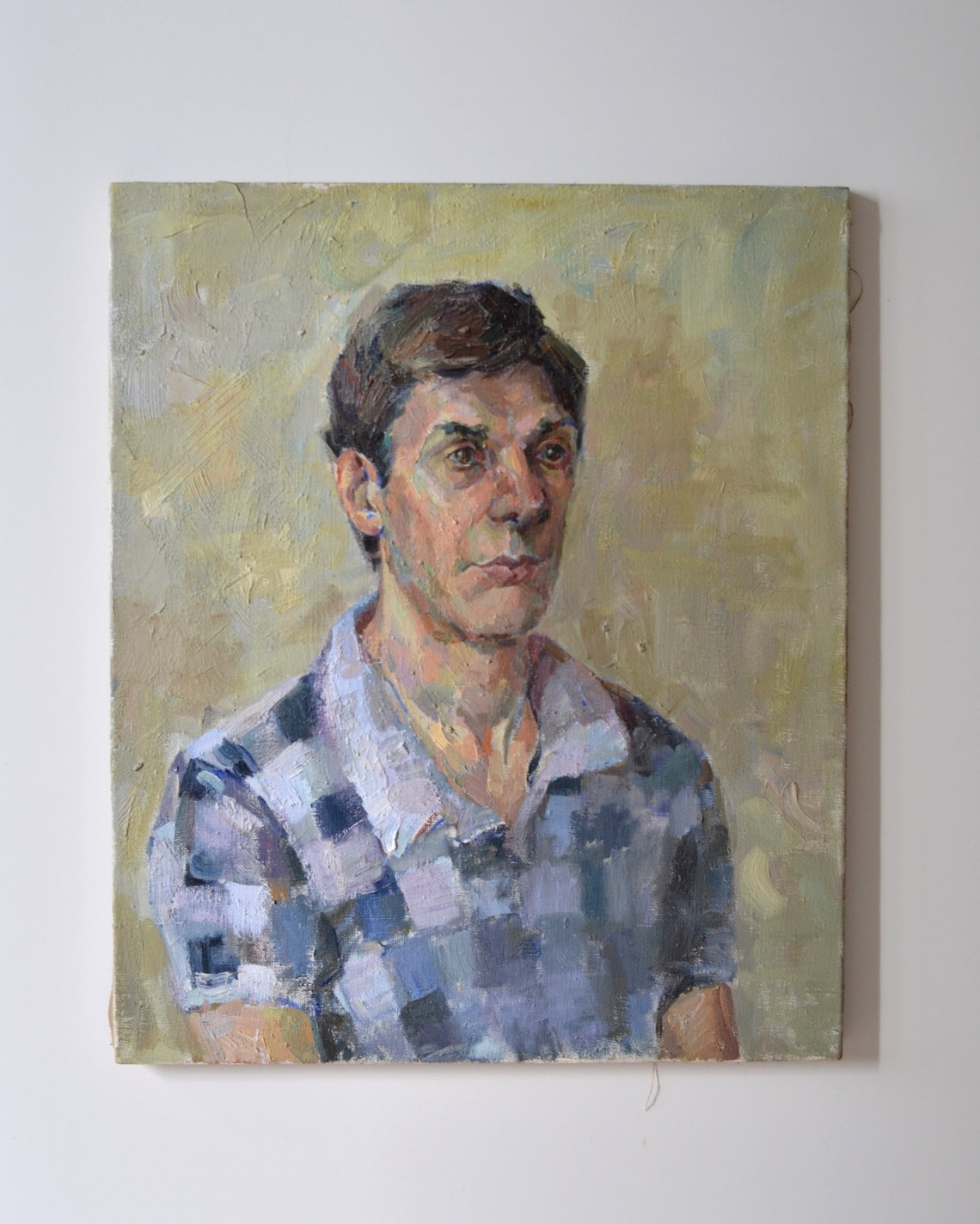 Young Man In Plaid Shirt Modern Impressionist Portrait Wall Art - Image 4