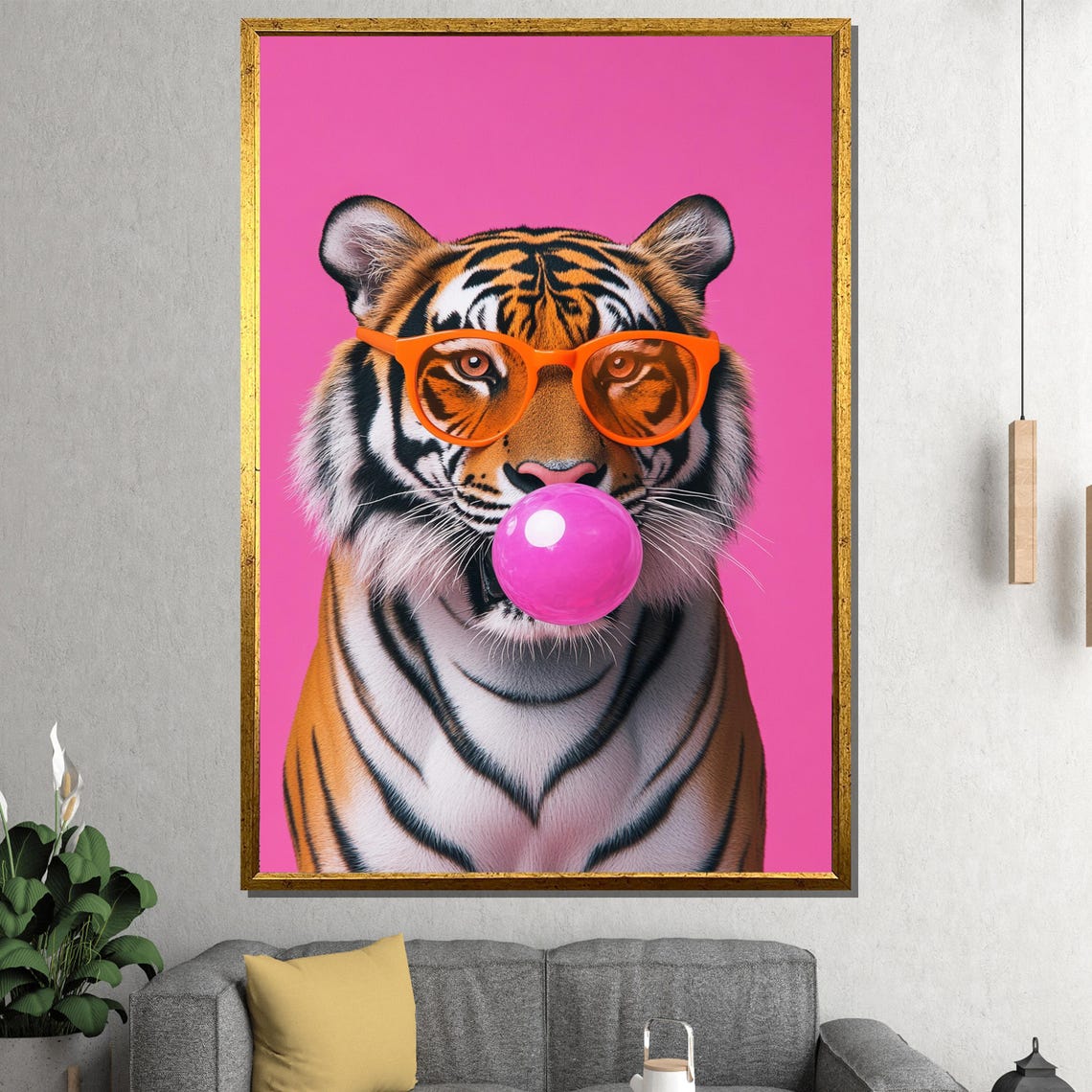 Sassy Tiger Blowing Pink Bubblegum Orange Glasses Fun Poster - Image 2