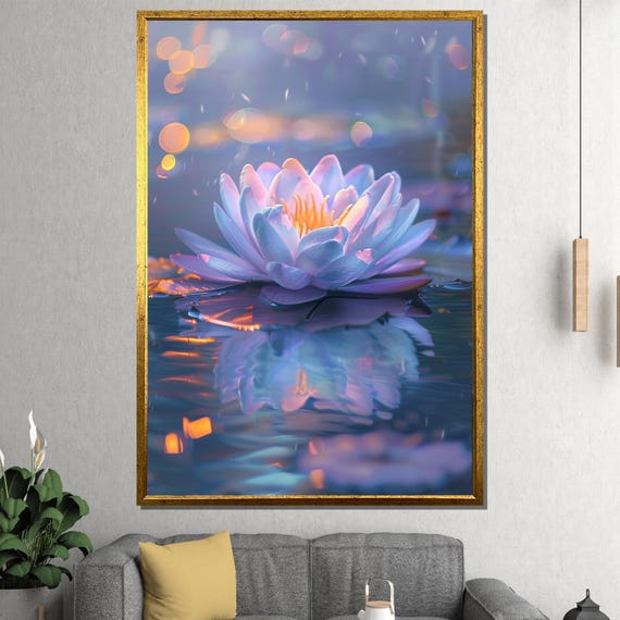 Flower Canvas Painting Zen Floral Reflection Wall Art Ready To Hang Meditation Decor Yoga Studio Gift