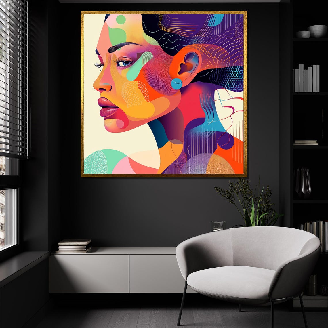 Vibrant Abstract Face Colorful Geometric Profile Modern Art Poster - Image 4