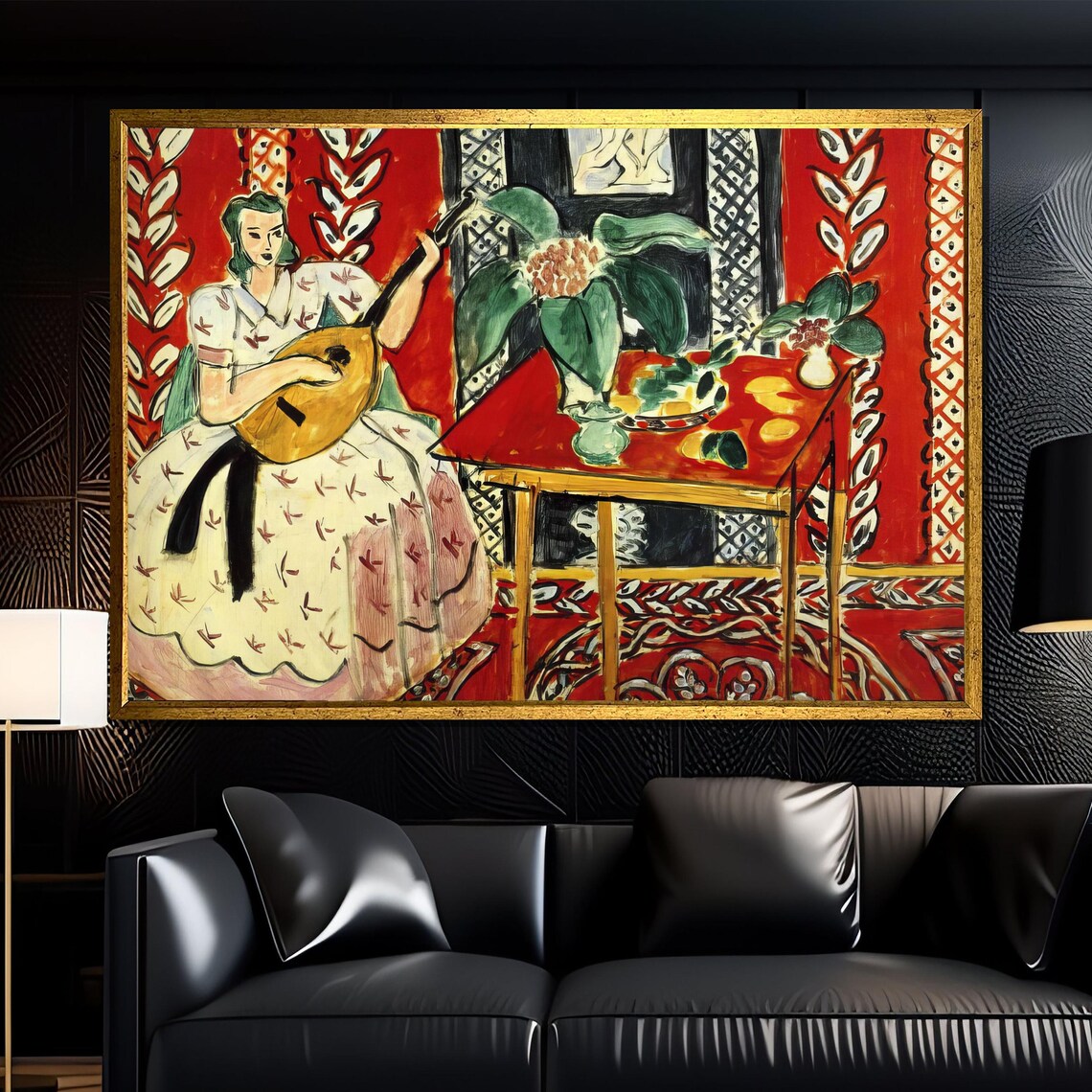 Woman Playing Mandolin In Red Room Matisse Style Fauvist Poster