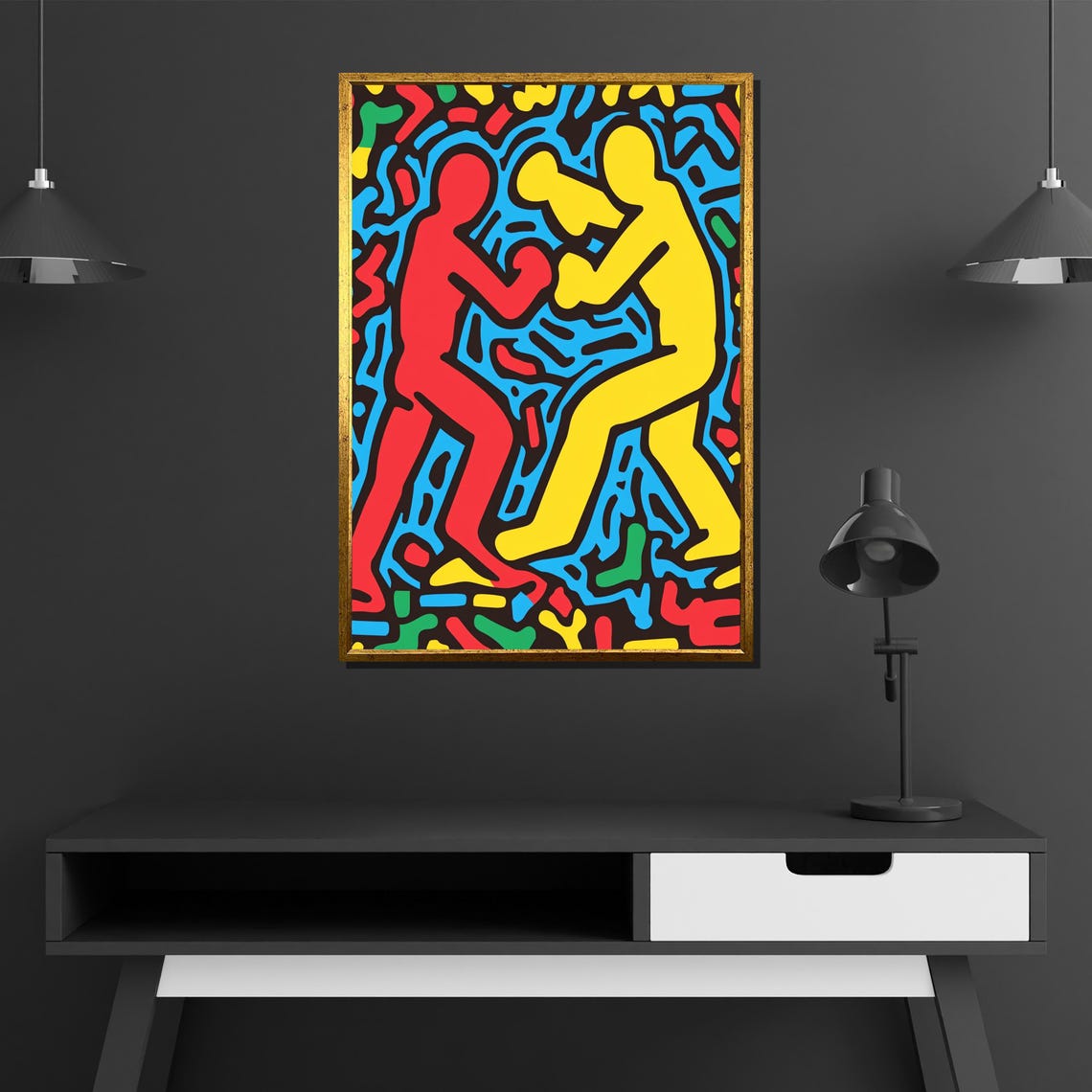 Two Boxing Fighters Sparring Duo Red Yellow Bold Pop Art Poster - Image 2