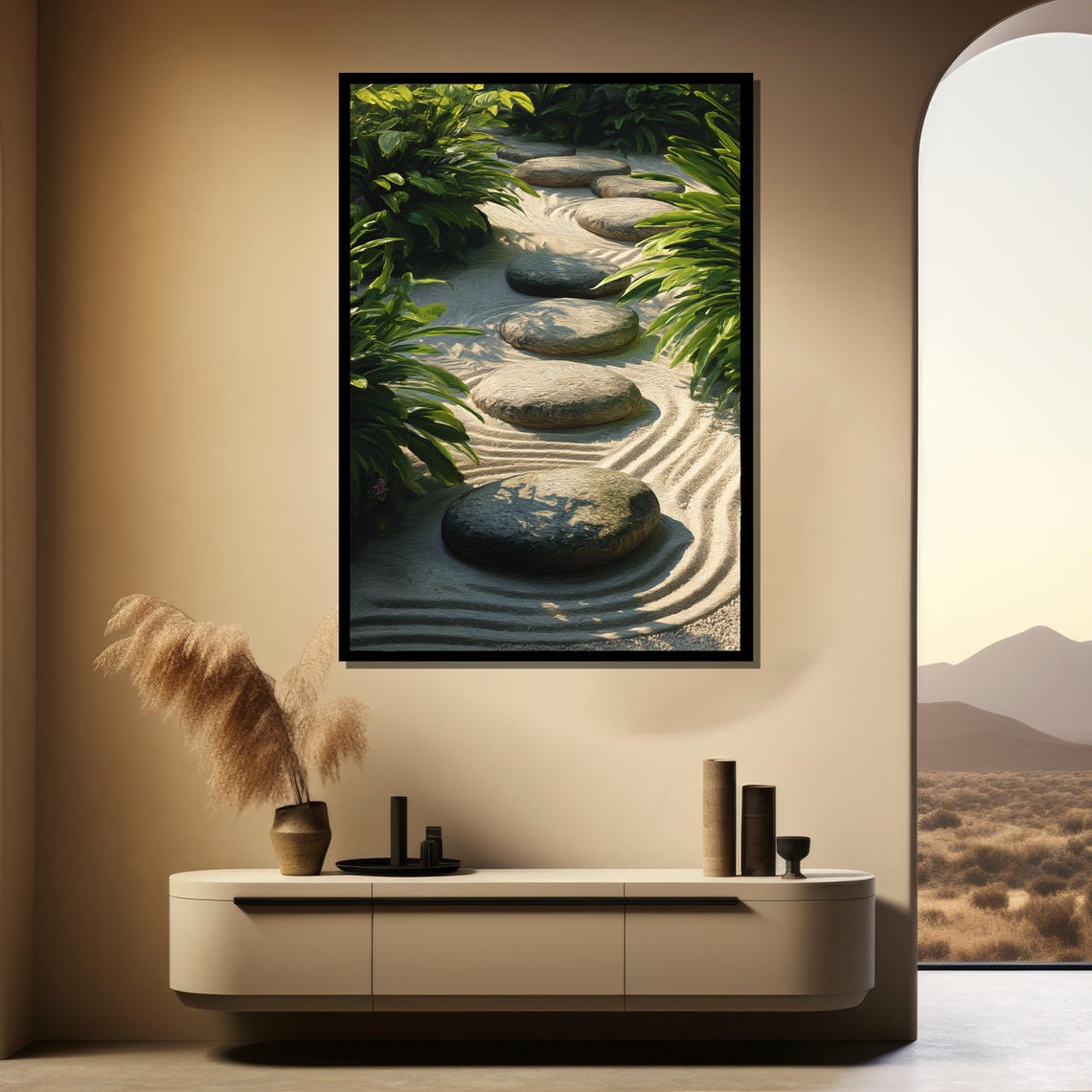 Peaceful Zen Stone Path Garden Raked Sand Minimalist Nature Poster - Image 3