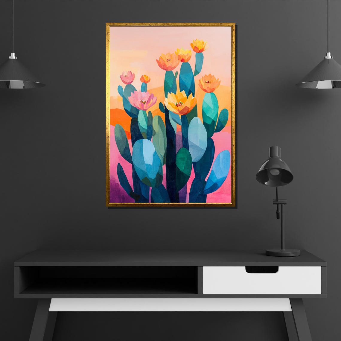 Colorful Cactus Flowers Desert Bloom Bold Botanical Art Poster - Image 2