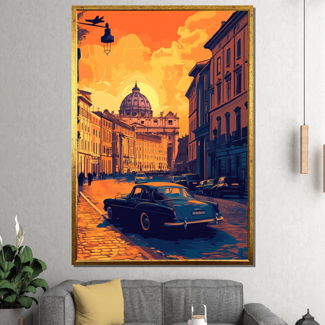 Vatican Sunset Street Classic Car Golden Rome Evening Poster
