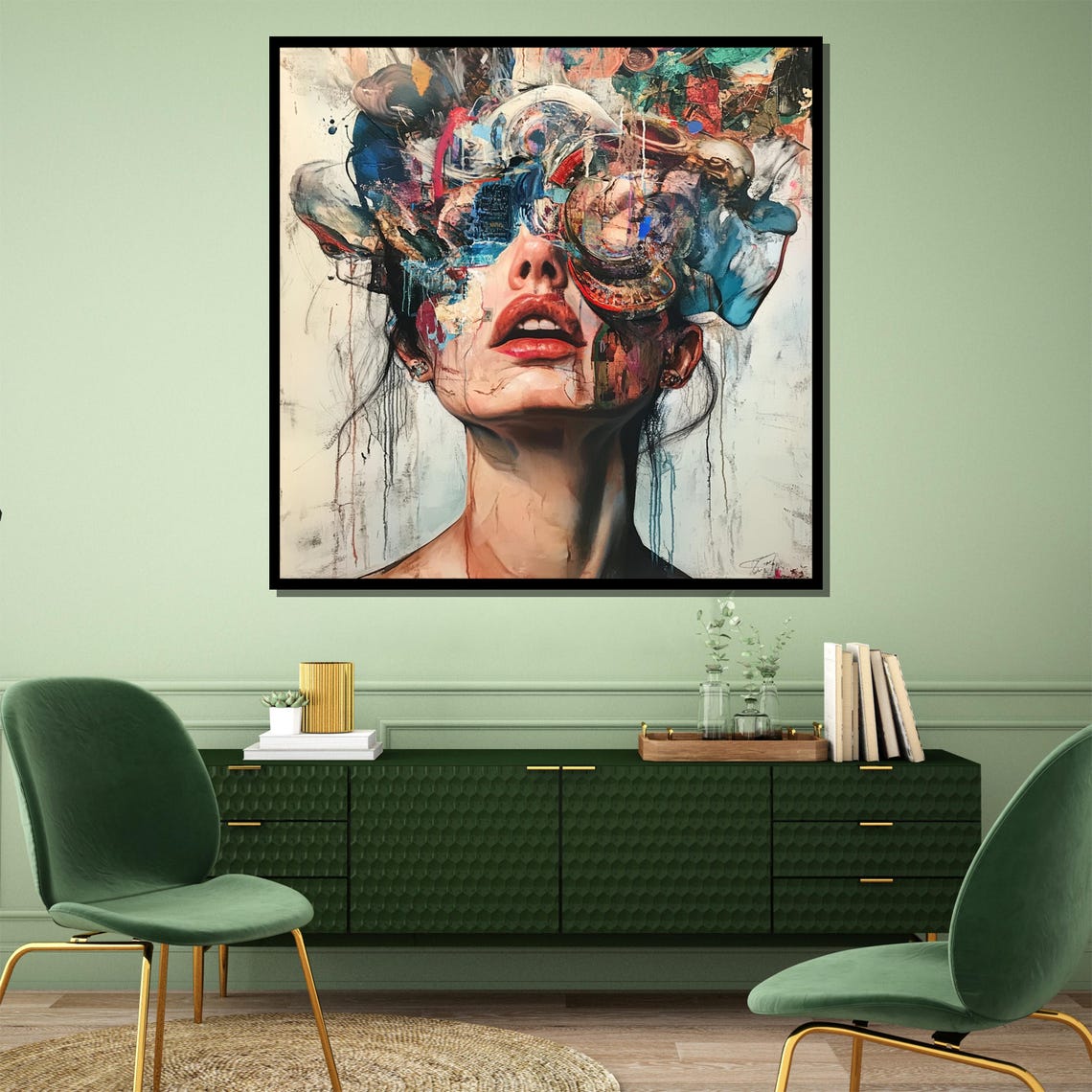 Abstract Woman Portrait Color Explosion Mixed Media Modern Art Poster - Image 3