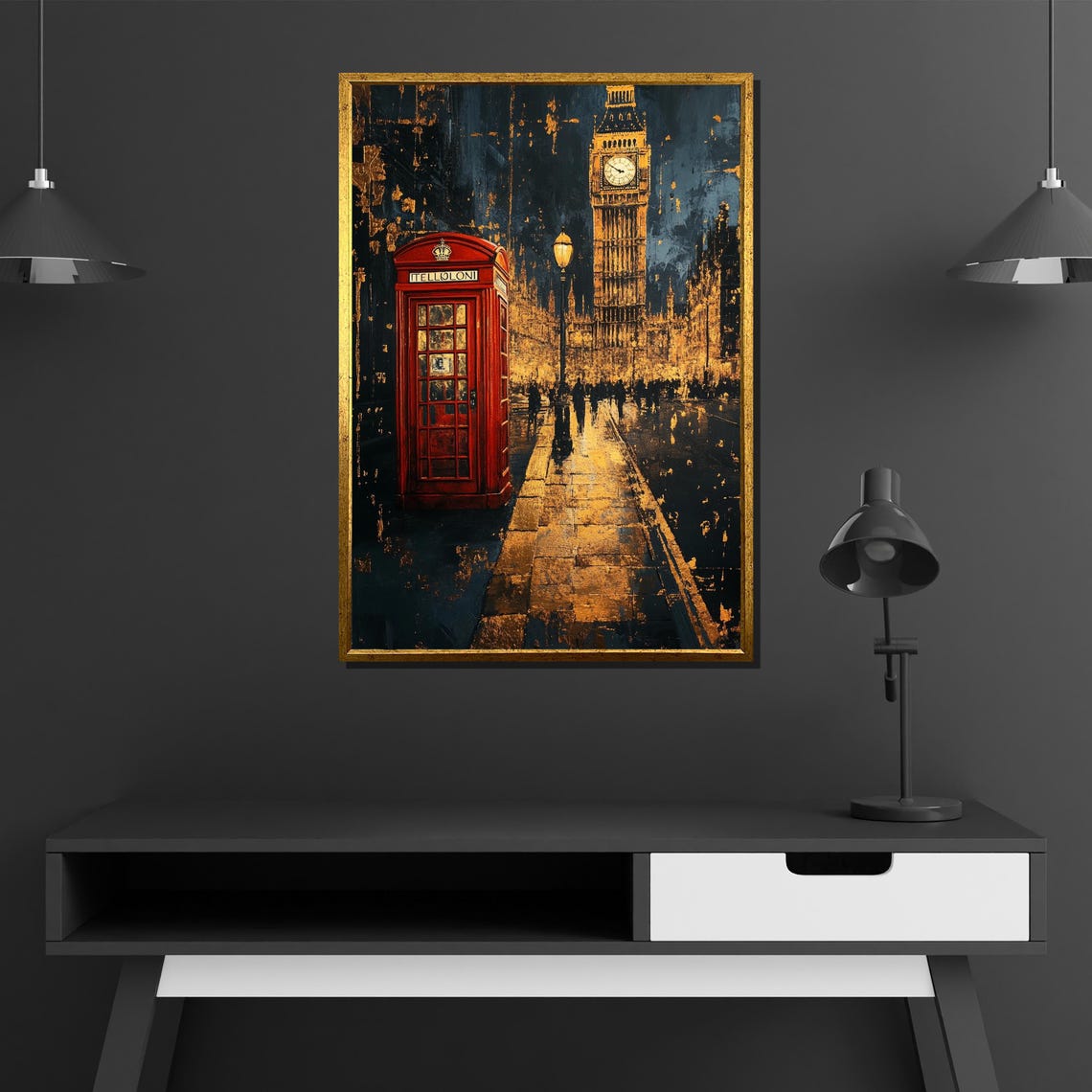 Big Ben And Red Phone Booth Golden Night London Street Poster - Image 2