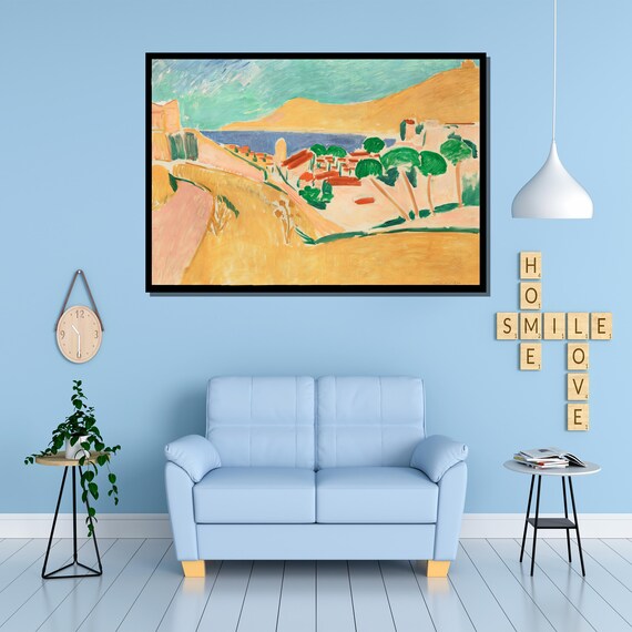 Matisse Style Coastal Hillside Village With Cypress Trees Poster