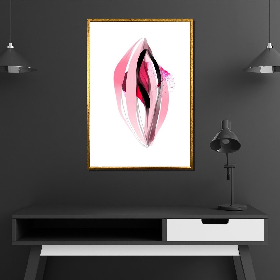 Pink Feminine Abstract Form Sensual Modern Minimalist Body Painting Poster - Image 4