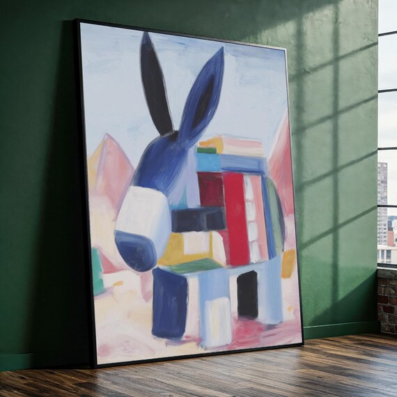 Abstract Geometric Donkey Canvas Painting Modern Block Art Ready To Hang Gift For Animal Lovers Boho Wall