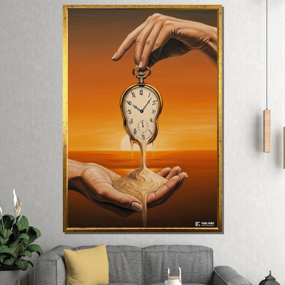 Salvador Dali Inspired Melting Clock Sunset Surreal Time Art Poster
