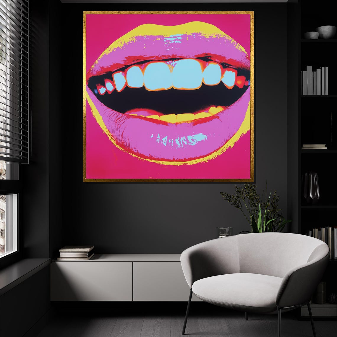 Pink Pop Lips Big Smile Bold Retro Glam Pop Art Canvas Poster - Image 2