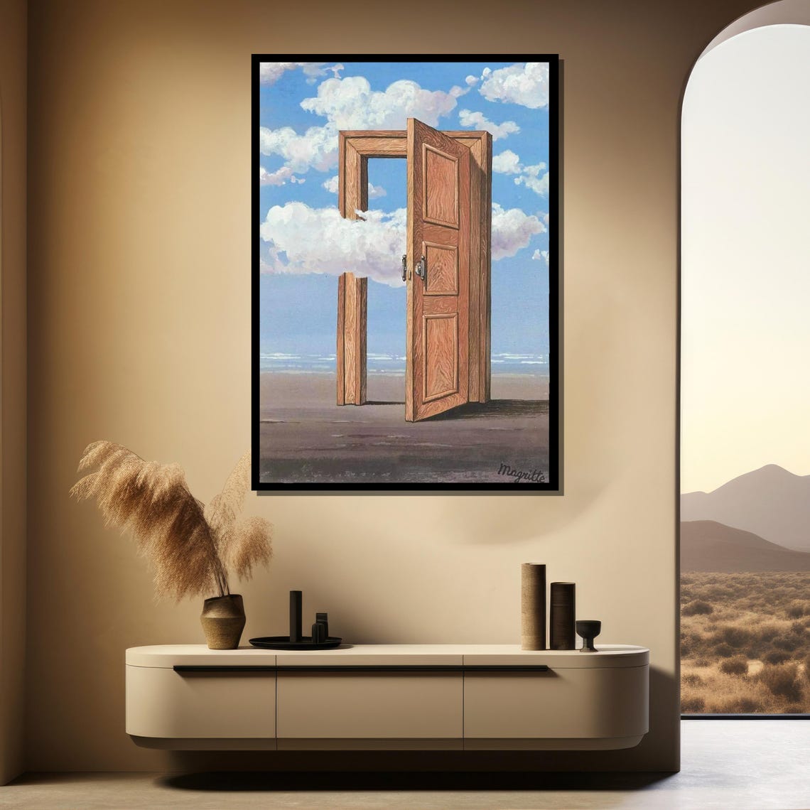 Rene Magritte Style Open Door Surrealist Blue Sky Sea Art Poster - Image 3