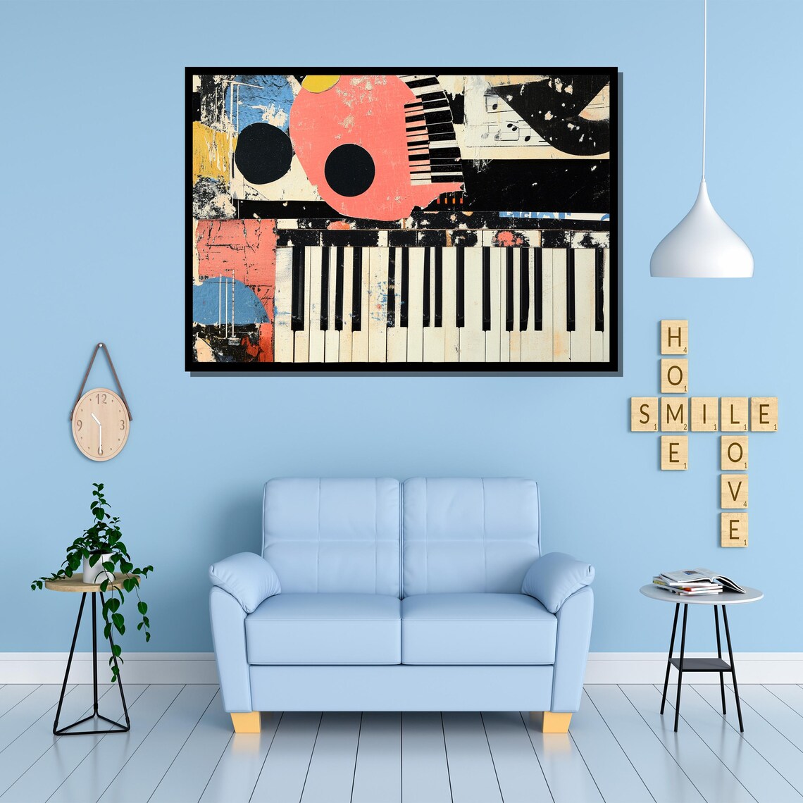 Retro Piano Keys Collage Music Notes Abstract Jazz Pop Art Mixed Media Poster - Image 3