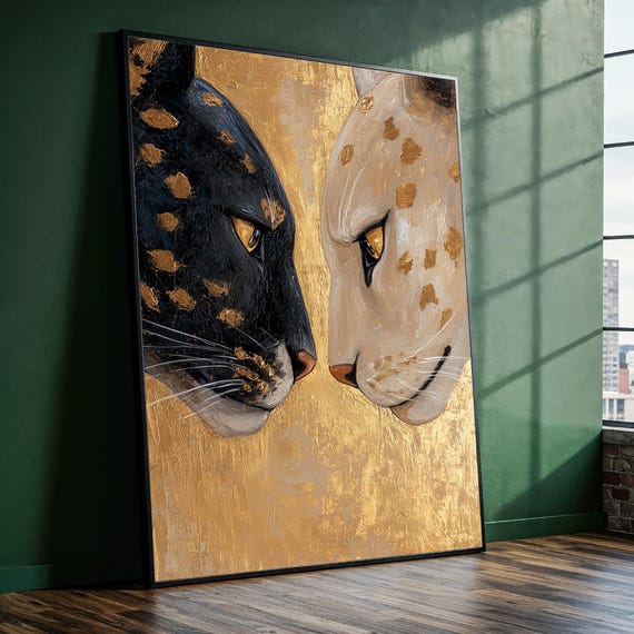 Leopard Panther Face Canvas Painting Dramatic Wildlife Art Ready To Hang Gift For Animal Lovers
