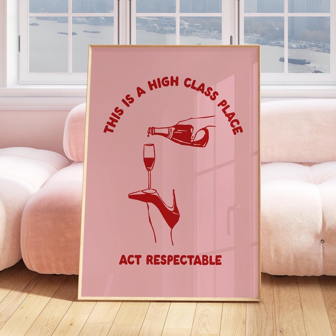 Pink High Class Place Wine Pour Funny Bar Cart Decor Art Poster