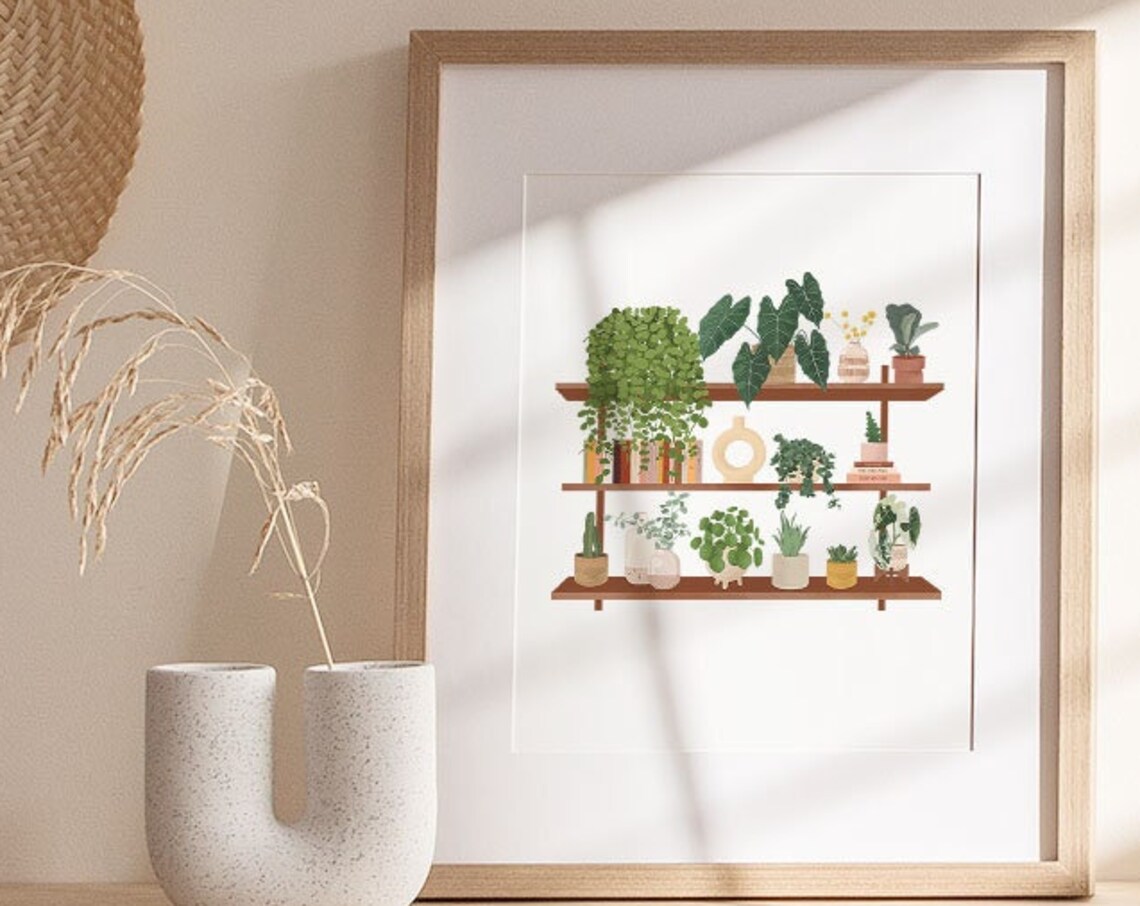 Wooden Shelf With Potted Plants Botanical Illustration Poster - Image 3