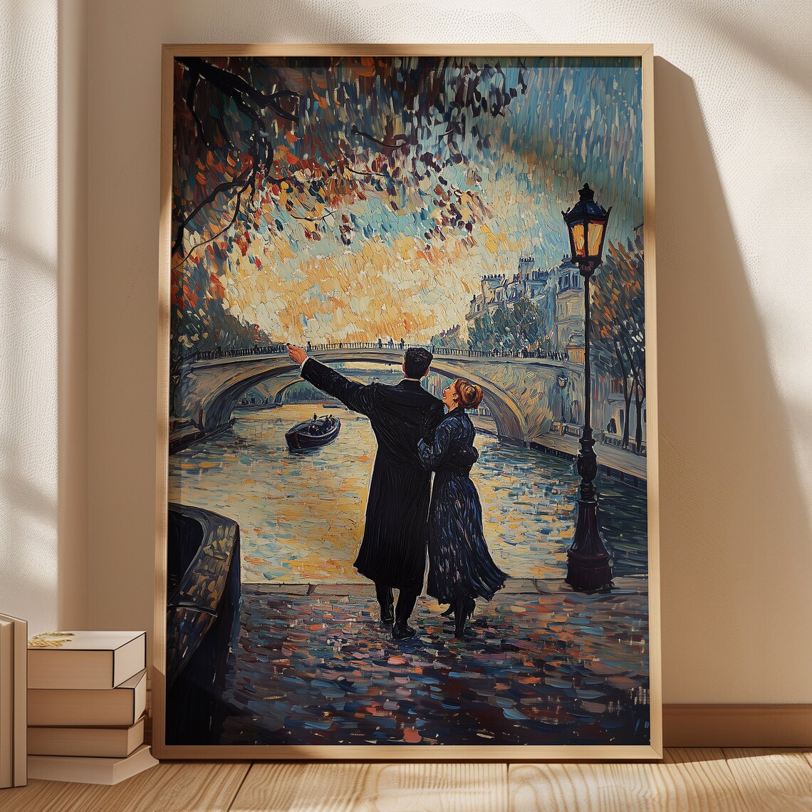 Paris Lovers On A Bridge Impressionist Sunset Seine River Poster - Image 2
