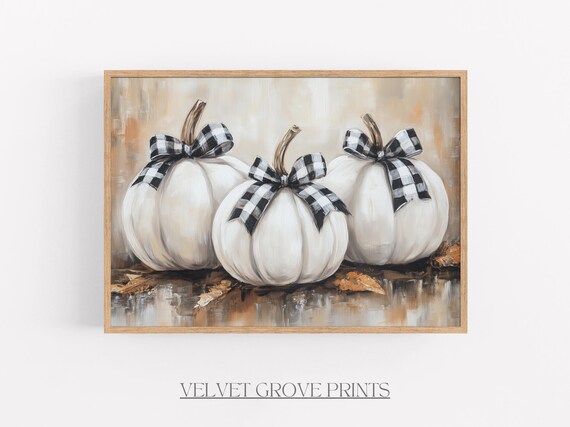 White Pumpkins Vintage Autumn Art Print