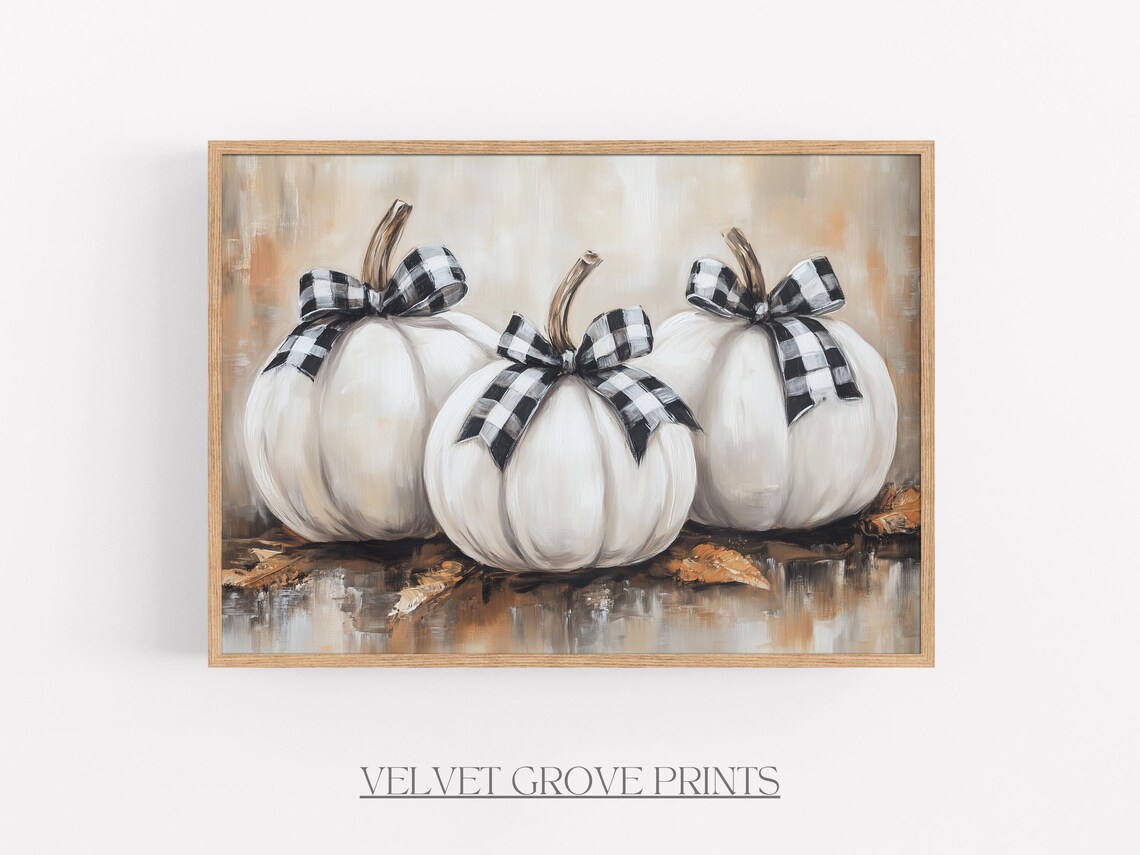 White Pumpkins Vintage Autumn Art Print