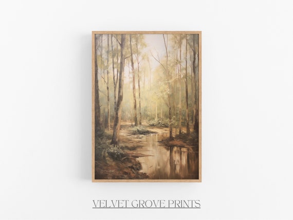 Forest Oil Painting Print Vintage Rustic Wall Decor