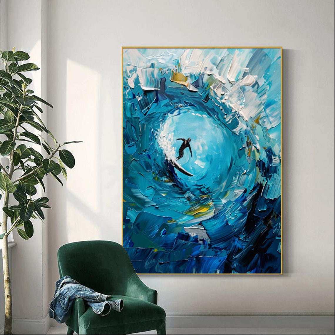 Bold Surfer Riding Deep Inside a Towering Blue Ocean Wave Poster - Image 3