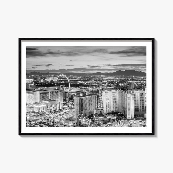 Las Vegas Strip at Dusk Black and White City Lights Photo Poster