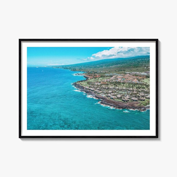 Kailua Kona Hawaii Turquoise Coastline Aerial Photography Poster