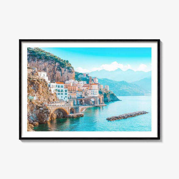 Amalfi Coast Italy Colorful Cliffside Town Seaside Photo Poster