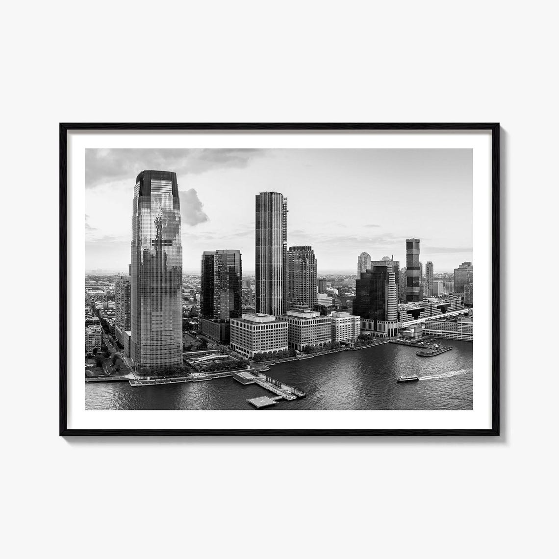 Jersey City New Jersey Black White Skyline River Photo Poster