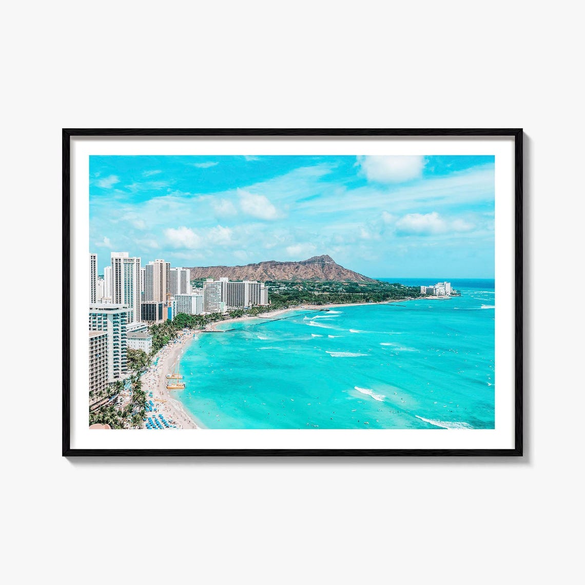 Honolulu Hawaii Waikiki Beach Diamond Head Aerial Ocean Poster