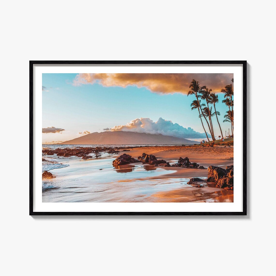 Maui Hawaii Sunset Beach Palms Lava Mountain View Photo Poster