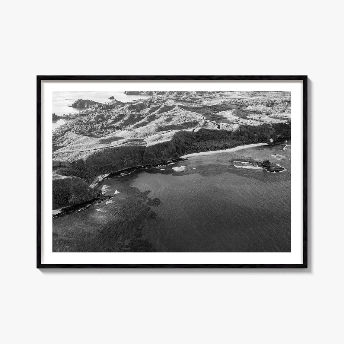 Fiji Islands Black White Aerial Island Coastline Photo Poster