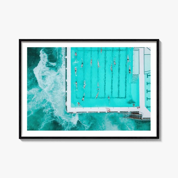 Bondi Beach Sydney Aerial Ocean Pool Swimmers Turquoise Water Poster