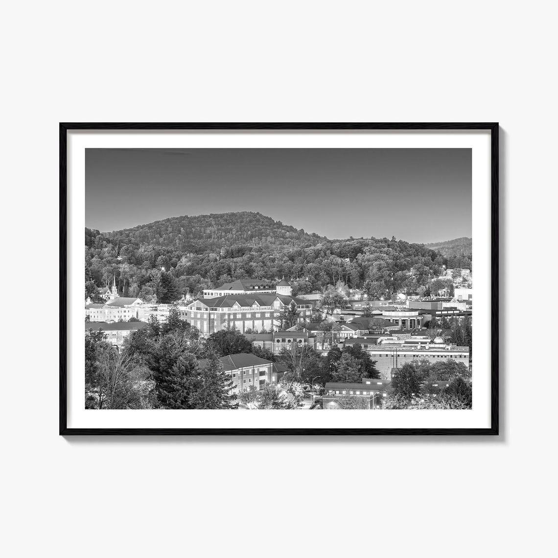 Boone North Carolina College Town Mountain Black and White Poster