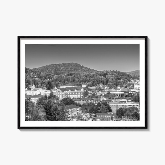 Boone North Carolina College Town Mountain Black and White Poster
