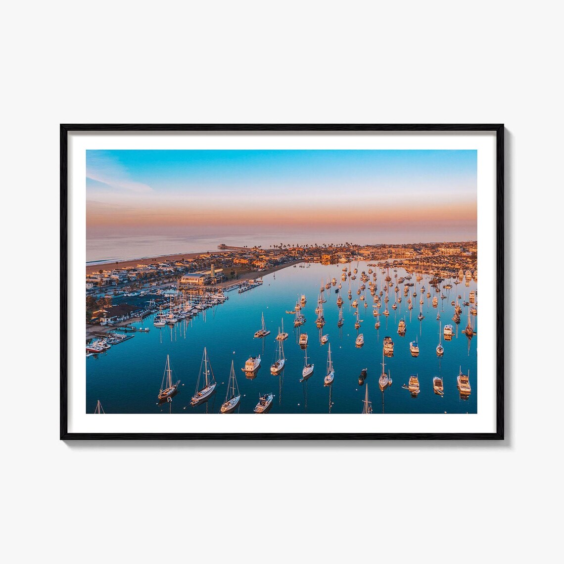 Newport Beach California Harbor Sailboats Sunset Aerial View Poster