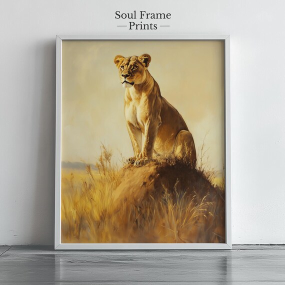 Golden Lioness Resting On A Savannah Rock In Warm Light Poster