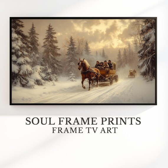 Antique Horse Drawn Sleigh Ride Snowy Forest Winter Wonderland Poster