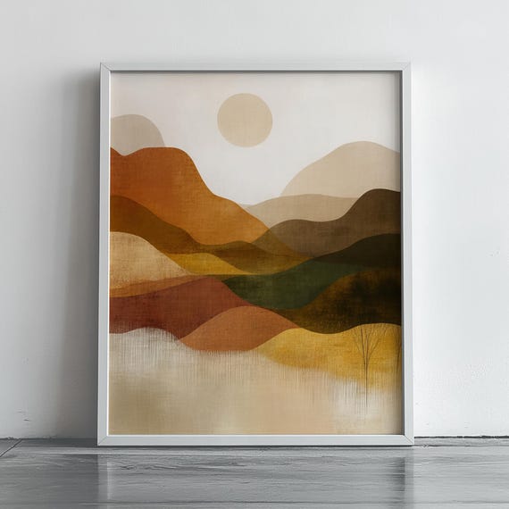 Warm Abstract Mountain Wall Art Earthy Terracotta Modern Fall Landscape Boho Neutral Decor For Cozy Home