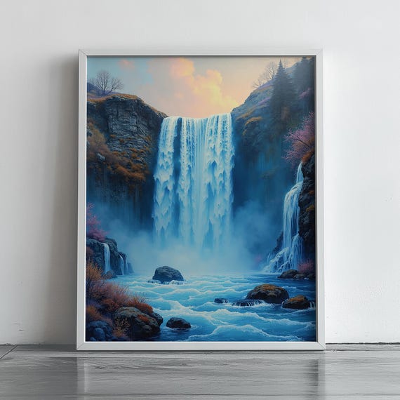 Dreamy Waterfall Landscape Wall Art Magical Nature Scene Print Misty Mountain River Poster Peaceful Fantasy Decor 200