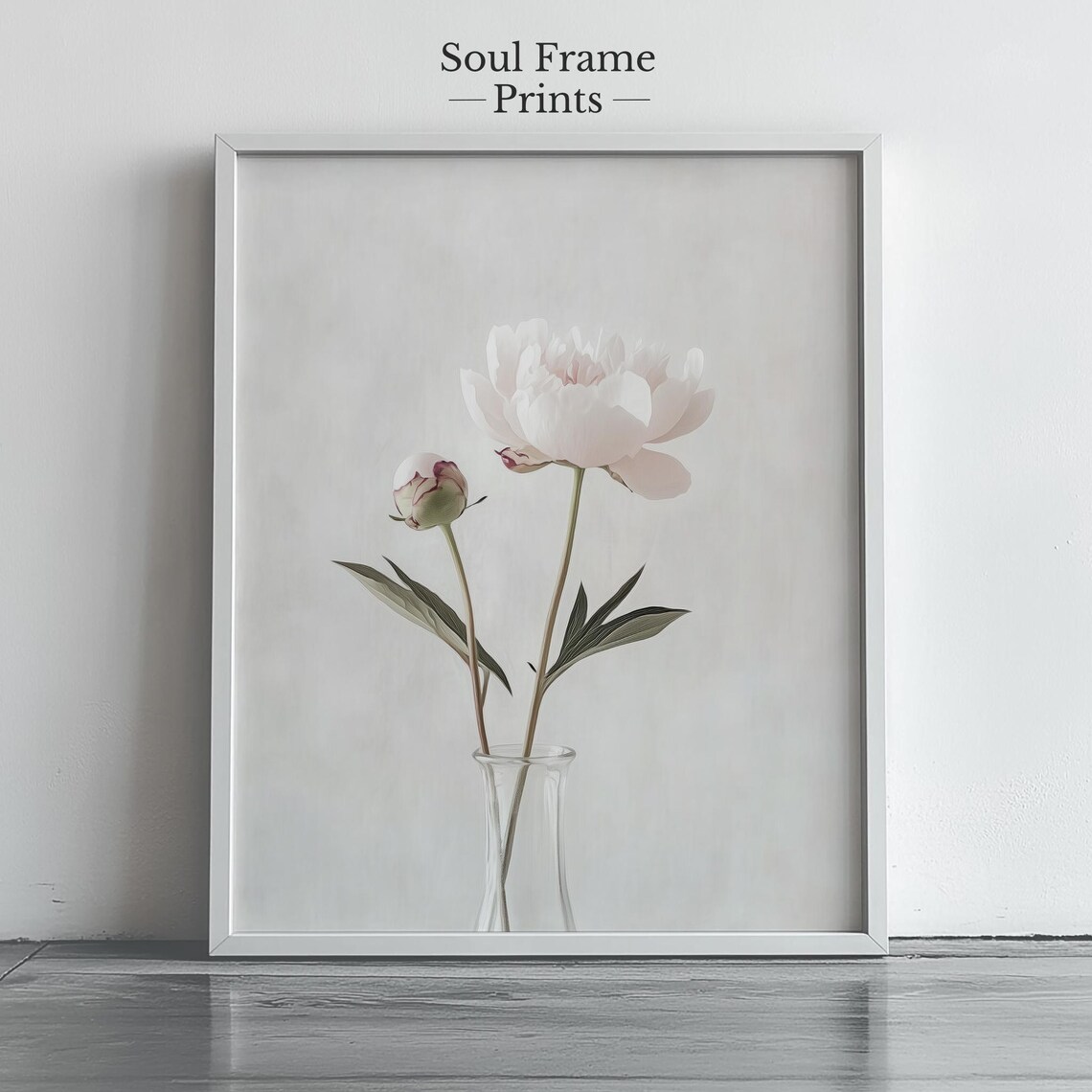 White Peony Bloom In A Glass Vase Minimalist Floral Still Life Poster